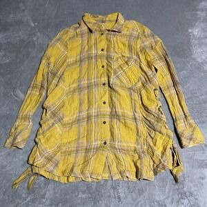 Free People Top Womens Medium Nordic Day Yellow Plaid Long Sleeve Tunic